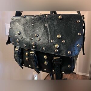 RAJ black leather BAG with brass colored studs ALL OVER!